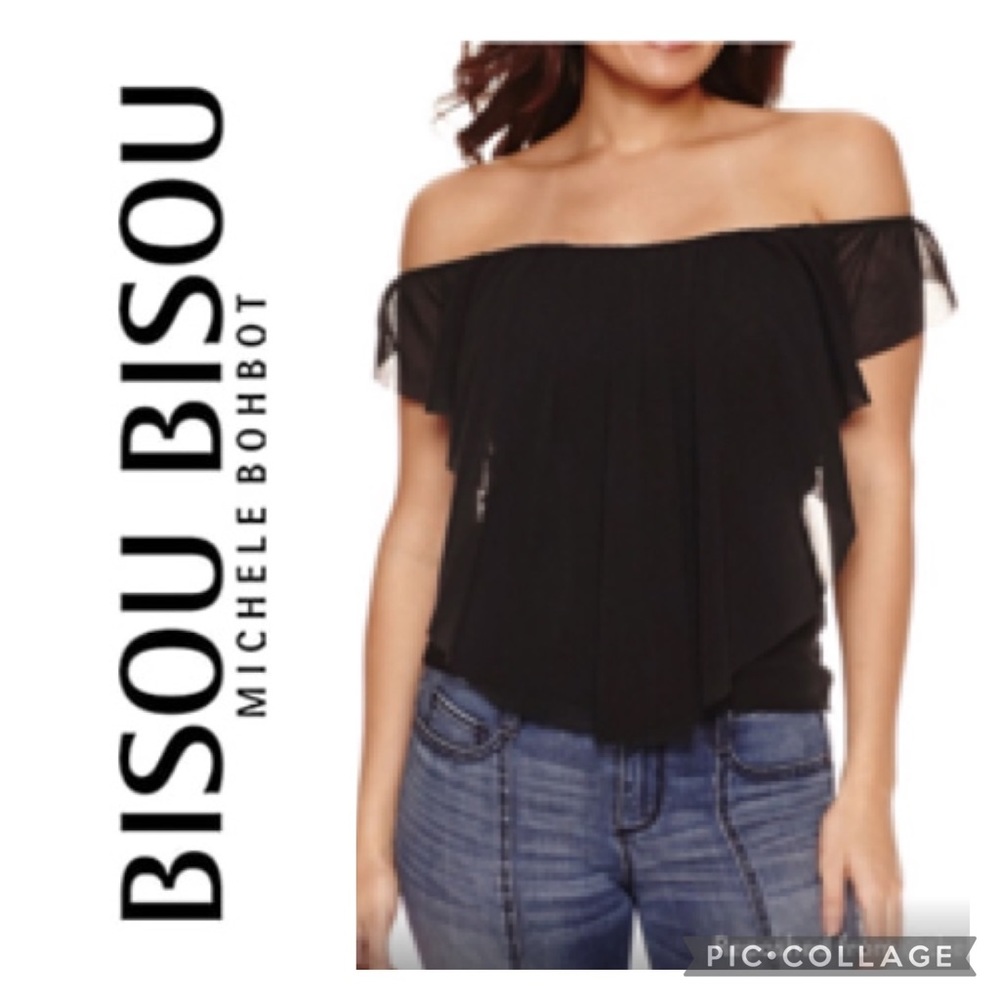 ***NWT*** BISOU BISOU Black Ruffle Off Shoulder Top Blouse Small